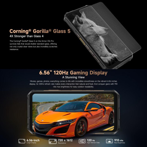  Ulefone Armor X16 Pro, 8 Go + 256 Go, vision nocturne, téléphone robuste IP68/IP69K, écran 6,56 pouces, Android 15, MediaTek Dimensity 6300 Octa Core, réseau : 5G, NFC, OTG (Sand Dune) SU938J531-017